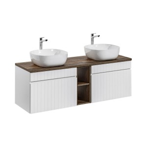 Ensemble ICON blanc : meubles sous vasque 60cm, niches visibles, plan pour vasque et vasques à poser carrées