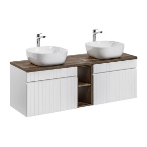 Ensemble ICON blanc : meubles sous vasque 60cm, niches visibles, plan pour vasque et vasques à poser carrées