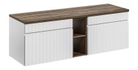 Ensemble ICON blanc : meubles sous vasque 140cm avec niches visibles + plan pour vasque aspect bois foncé