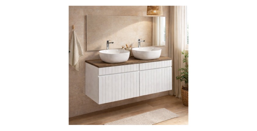 Ensemble ICON blanc : meubles sous vasque 60cm, plan pour vasque et vasques à poser mis en situation