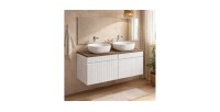 Ensemble ICON blanc : meubles sous vasque 120cm + plan pour vasque aspect bois foncé