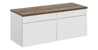 Ensemble ICON blanc : meubles sous vasque 120cm + plan pour vasque aspect bois foncé