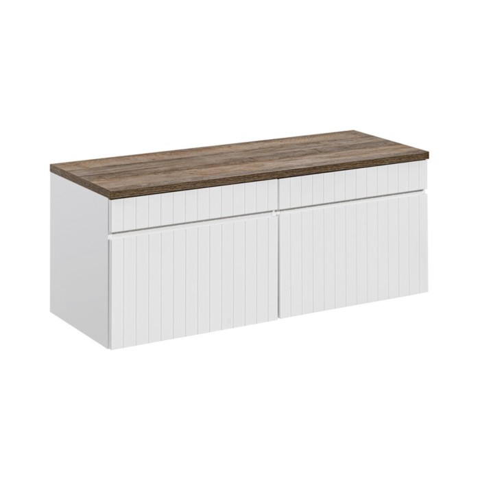 Insieme ICON bianco: mobili sotto lavabo 120cm + piano per lavabo effetto legno scuro