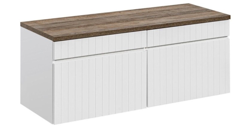 Ensemble ICON blanc : meubles sous vasque 120cm + plan pour vasque aspect bois foncé