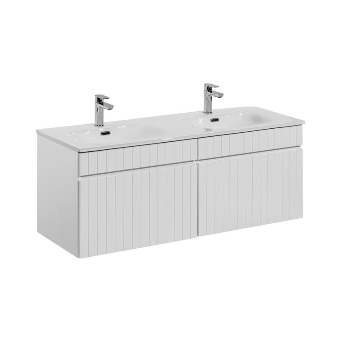 Ensemble ICON blanc : meubles sous vasque 120cm + double vasque encastrée en céramique blanche