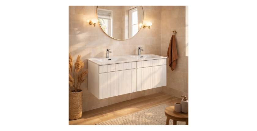 Ensemble ICON blanc : meubles sous vasque 120cm + double vasque encastrée en céramique blanche