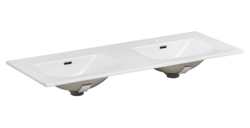 Ensemble ICON blanc : meubles sous vasque 120cm + double vasque encastrée en céramique blanche