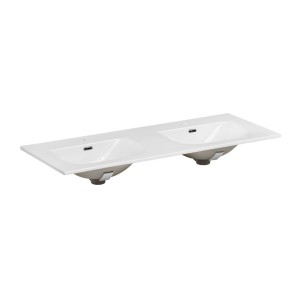 Ensemble ICON blanc : meubles sous vasque 120cm + double vasque encastrée en céramique blanche