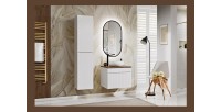 Ensemble ICON blanc : meuble sous vasque 60cm + vasque à poser ronde blanche + miroir LED ovale vertical + colonne