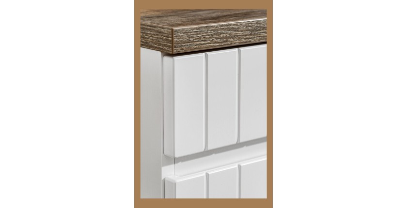 Ensemble ICON blanc : meuble sous vasque 60cm + plan pour vasque aspect bois foncé + vasque à poser carrée arrondie