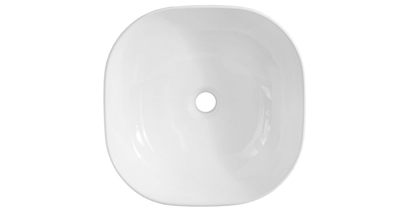 Ensemble ICON blanc : meuble sous vasque 60cm + plan pour vasque aspect bois foncé + vasque à poser carrée arrondie