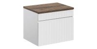 Ensemble ICON blanc : meuble sous vasque 60cm + plan pour vasque aspect bois foncé
