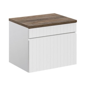 Ensemble ICON blanc : meuble sous vasque 60cm et plan pour vasque aspect bois foncé
