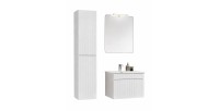 Ensemble ICON blanc : meuble sous vasque 60cm + vasque à encastrer blanche + miroir + lampe LED + colonne