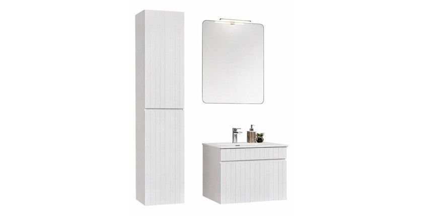 Ensemble ICON blanc : meuble sous vasque 60cm + vasque à encastrer blanche + miroir + lampe LED + colonne