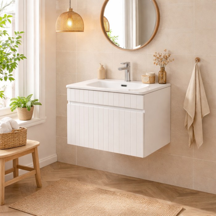 Set ICON bianco: mobile sotto lavabo 60cm + lavabo da incasso in ceramica bianca