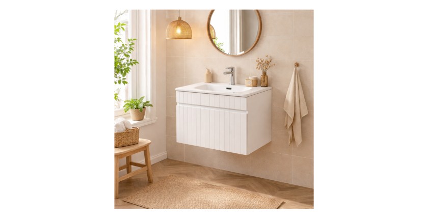 Set ICON bianco: mobile sotto lavabo 60cm + lavabo da incasso in ceramica bianca