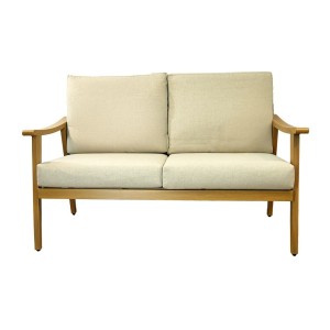 Salon de jardin ALBORA 4 places en aluminium effet bois avec coussins beige et table basse