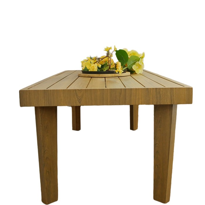 Salon de jardin ALBORA 4 places en aluminium effet bois avec coussins beige et table basse