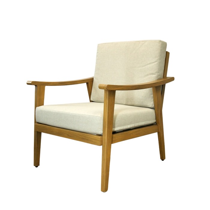 Salon de jardin ALBORA 4 places en aluminium effet bois avec coussins beige et table basse