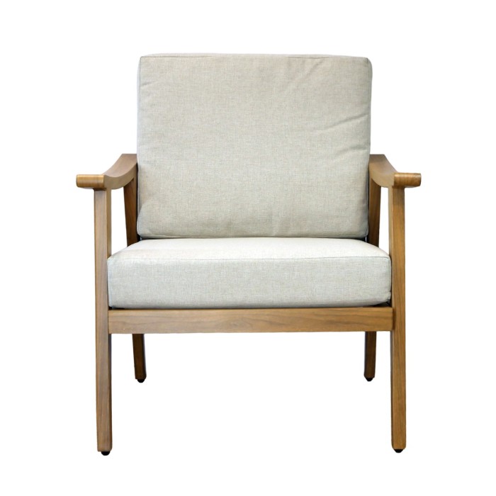 Salon de jardin ALBORA 4 places en aluminium effet bois avec coussins beige et table basse