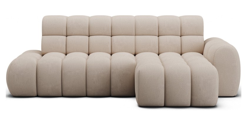 Canapé d’angle convertible BULLA 3 places beige angle droit – tissu nid d’abeille avec extension d’assise électrique