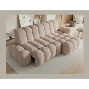 Canapé d’angle convertible BULLA 3 places beige angle droit – tissu nid d’abeille avec extension d’assise électrique
