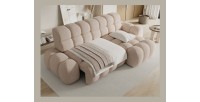 Canapé d’angle convertible BULLA 3 places beige angle droit – tissu nid d’abeille avec extension d’assise électrique