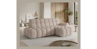 Canapé d’angle convertible BULLA 3 places beige angle droit – tissu nid d’abeille avec extension d’assise électrique