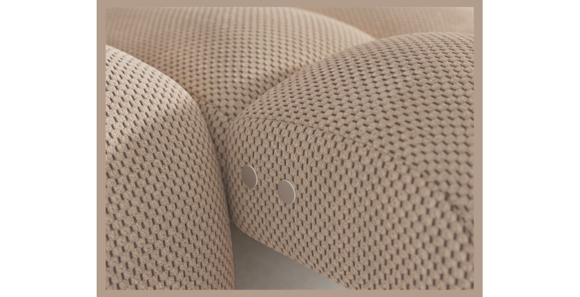Canapé d’angle convertible BULLA 3 places beige angle droit – tissu nid d’abeille avec extension d’assise électrique