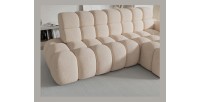 Canapé d’angle convertible BULLA 3 places beige angle droit – tissu nid d’abeille avec extension d’assise électrique