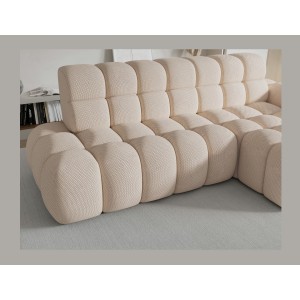 Canapé d’angle convertible BULLA 3 places beige angle droit – tissu nid d’abeille avec extension d’assise électrique