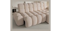 Canapé d’angle convertible BULLA 3 places beige angle droit – tissu nid d’abeille avec extension d’assise électrique