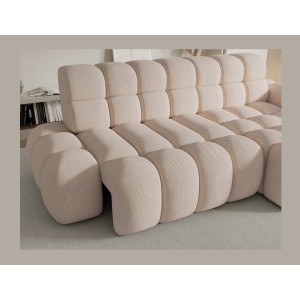 Canapé d’angle convertible BULLA 3 places beige angle droit – tissu nid d’abeille avec extension d’assise électrique