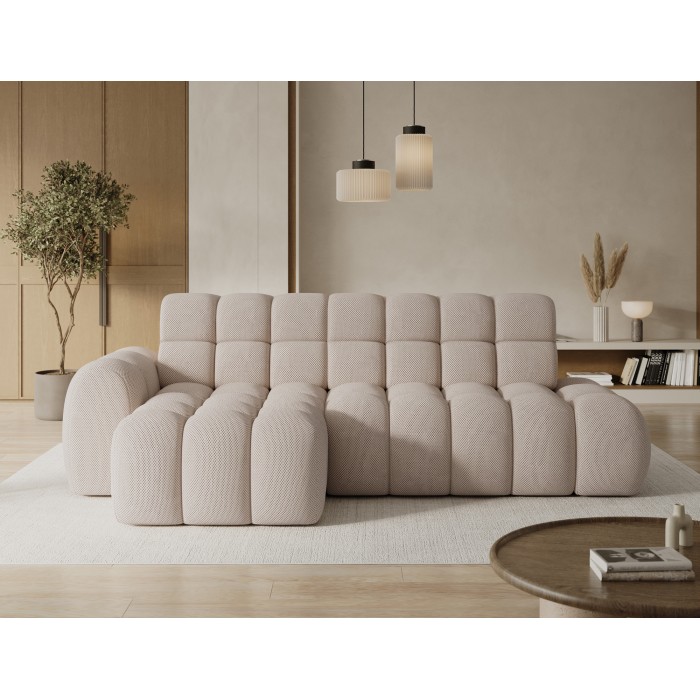 Ecksofa BULLA 3-Sitzer beige links – Wabenstoff mit elektrischer Sitzverlängerung