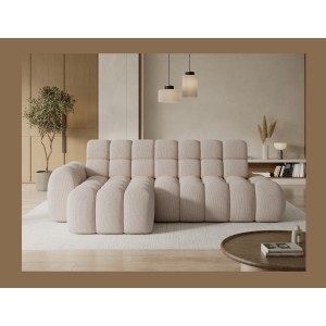 Canapé d’angle convertible BULLA 3 places beige angle gauche – tissu nid d’abeille avec extension d’assise électrique