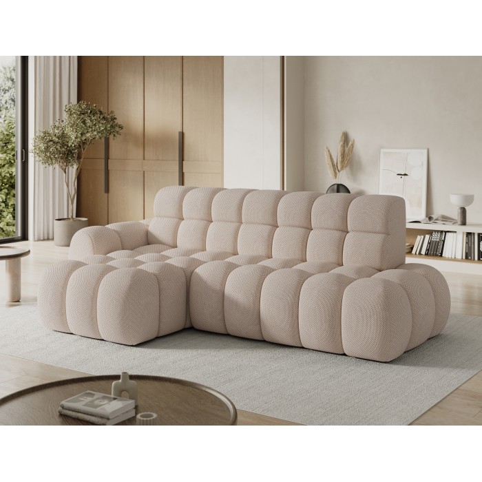 Ecksofa BULLA 3-Sitzer beige links – Wabenstoff mit elektrischer Sitzverlängerung