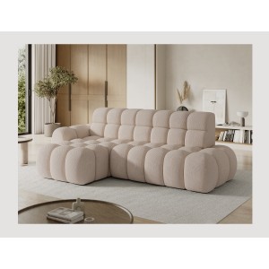 Canapé d’angle convertible BULLA 3 places beige angle gauche – tissu nid d’abeille avec extension d’assise électrique