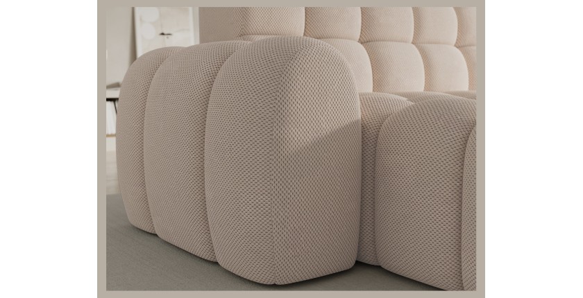 Canapé d’angle convertible BULLA 3 places beige angle gauche – tissu nid d’abeille avec extension d’assise électrique