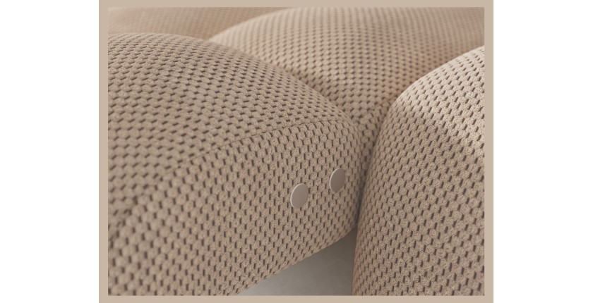 Canapé d’angle convertible BULLA 3 places beige angle gauche – tissu nid d’abeille avec extension d’assise électrique