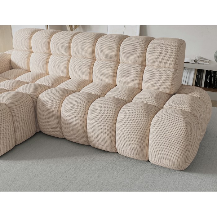 Ecksofa BULLA 3-Sitzer beige links – Wabenstoff mit elektrischer Sitzverlängerung