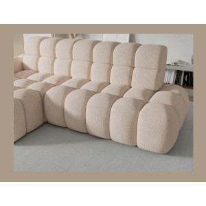 Canapé d’angle convertible BULLA 3 places beige angle gauche – tissu nid d’abeille avec extension d’assise électrique