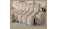 Canapé d’angle convertible BULLA 3 places beige angle gauche – tissu nid d’abeille avec extension d’assise électrique