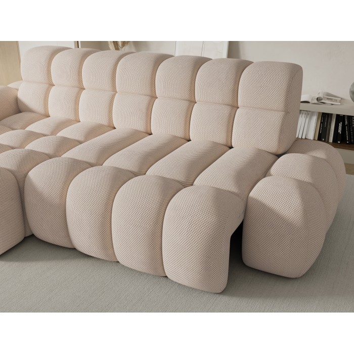 Ecksofa BULLA 3-Sitzer beige links – Wabenstoff mit elektrischer Sitzverlängerung