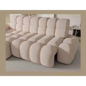 Canapé d’angle convertible BULLA 3 places beige angle gauche – tissu nid d’abeille avec extension d’assise électrique