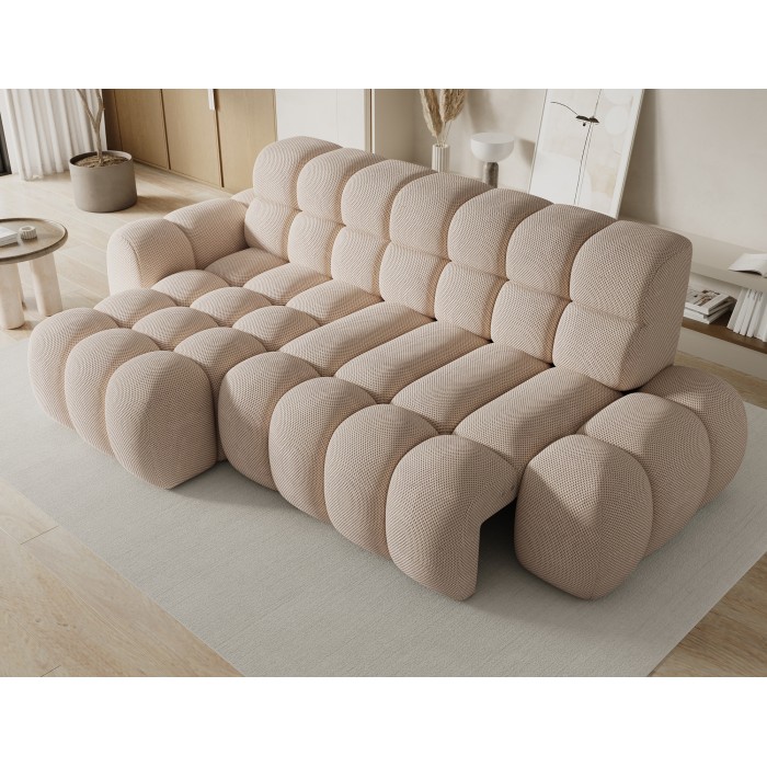 Ecksofa BULLA 3-Sitzer beige links – Wabenstoff mit elektrischer Sitzverlängerung