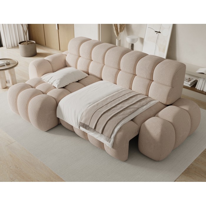 Ecksofa BULLA 3-Sitzer beige links – Wabenstoff mit elektrischer Sitzverlängerung