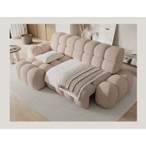 Canapé d’angle convertible BULLA 3 places beige angle gauche – tissu nid d’abeille avec extension d’assise électrique