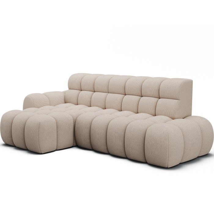 Ecksofa BULLA 3-Sitzer beige links – Wabenstoff mit elektrischer Sitzverlängerung
