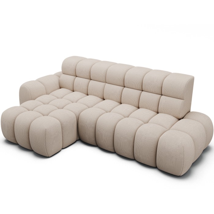 Ecksofa BULLA 3-Sitzer beige links – Wabenstoff mit elektrischer Sitzverlängerung
